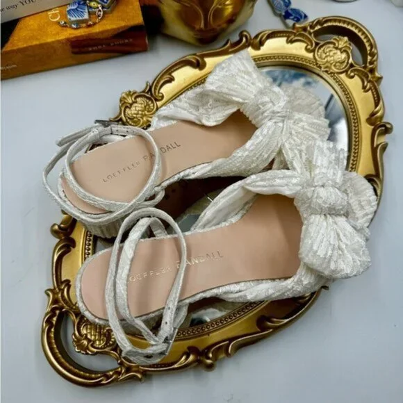 🆕 LOEFFLER RANDALL 🧿 NWOT Dahlia White Lace Bow Mid Heel, Sz 6 - Picture 4 of 15